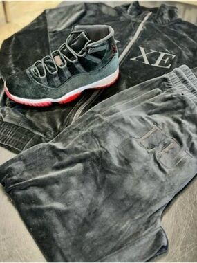 Designer Streetwear, Zip-Up Track Jacket Jogger Pants Set, Velour Material